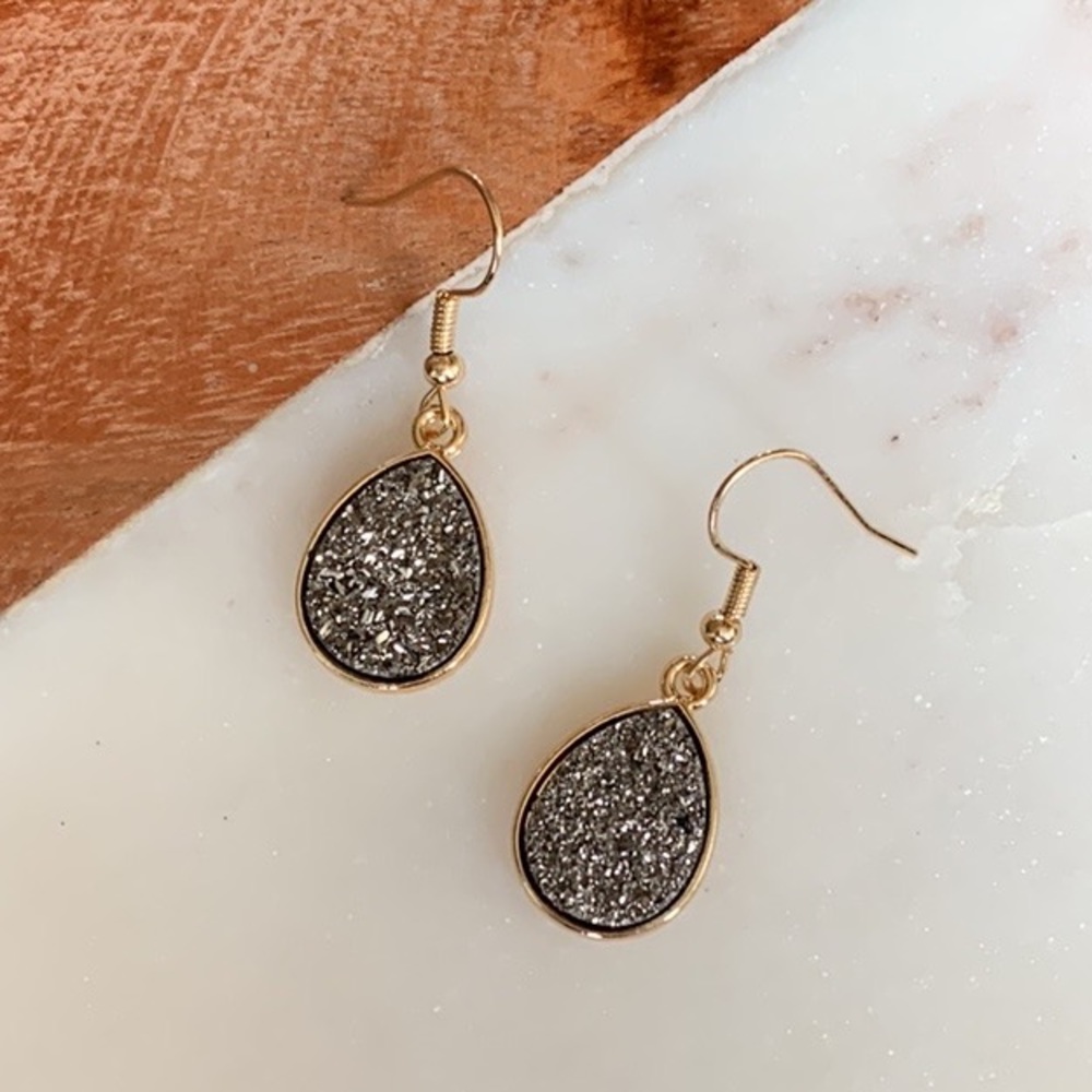 Dark Gray Druzy Earrings